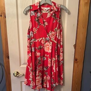 Umgee Red Asymmetrical Sundress with Notched Collar NWOT